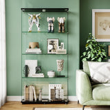 ahomrt Glass Display Cabinet with 4-Shelf Double Doors and Lock, 5mm Tempered Glass Floor Standing Bookshelf for Living Room, Bedroom, Office, 64 x 31.7 x 14.3 in, Black ahomrt