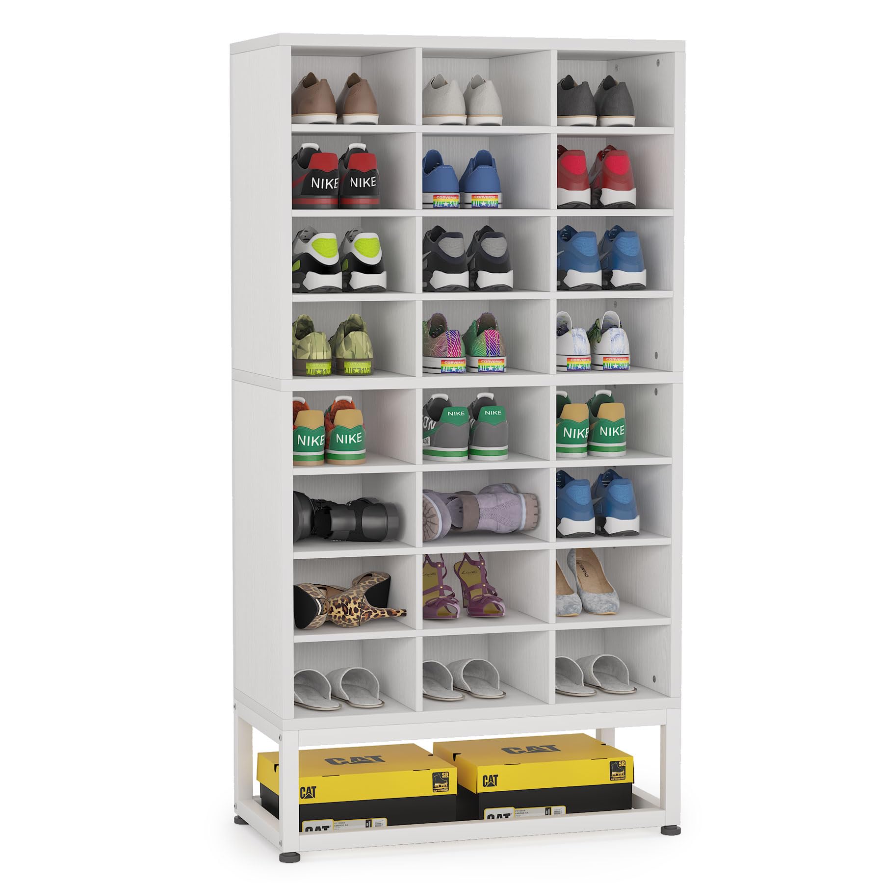 Tribesigns 8-Tier Shoe Storage Cabinet, White Wooden Shoe Rack with 24 Cubbies, Freestanding Tall Shoe Organizer with Adjustable Partition for Entryway, Closet, Living Room, White - WoodArtSupply