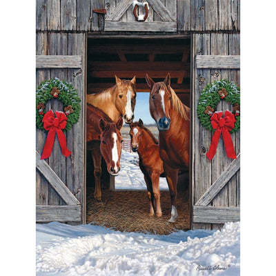 Bits and Pieces – 1000 Piece Jigsaw Puzzle for Adults – Horse Barn Christmas - Winter Holiday Scene Jigsaw Puzzle by Artist Russell Cobane, Completed Puzzle Size: 20" x 27"