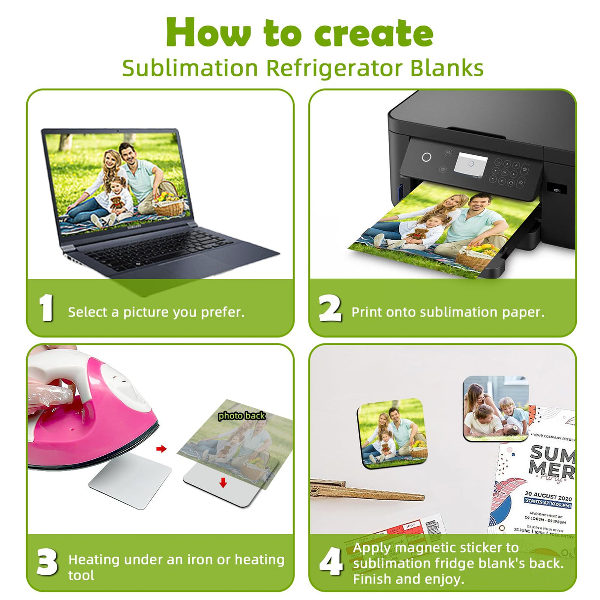 Qualsen Sublimation Blanks Fridge Magnet for Home Kitchen Refrigerator Magnets Sublimation Magnets Fridge Magnets DIY Decorative Magnets, with 30 Pcs Sublimation Printing Square Blank (1.97x1.97 inch) Qualsen