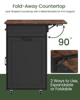 CHOEZON 51.2" Movable Kitchen Island Table with Foldable Top, Kitchen Island Cart with Storage, Trash Bin Cabinet, 2 Drawers, Spice Rack, Shelf Adjustable, Black and Rustic Brown MZD03BF CHOEZON