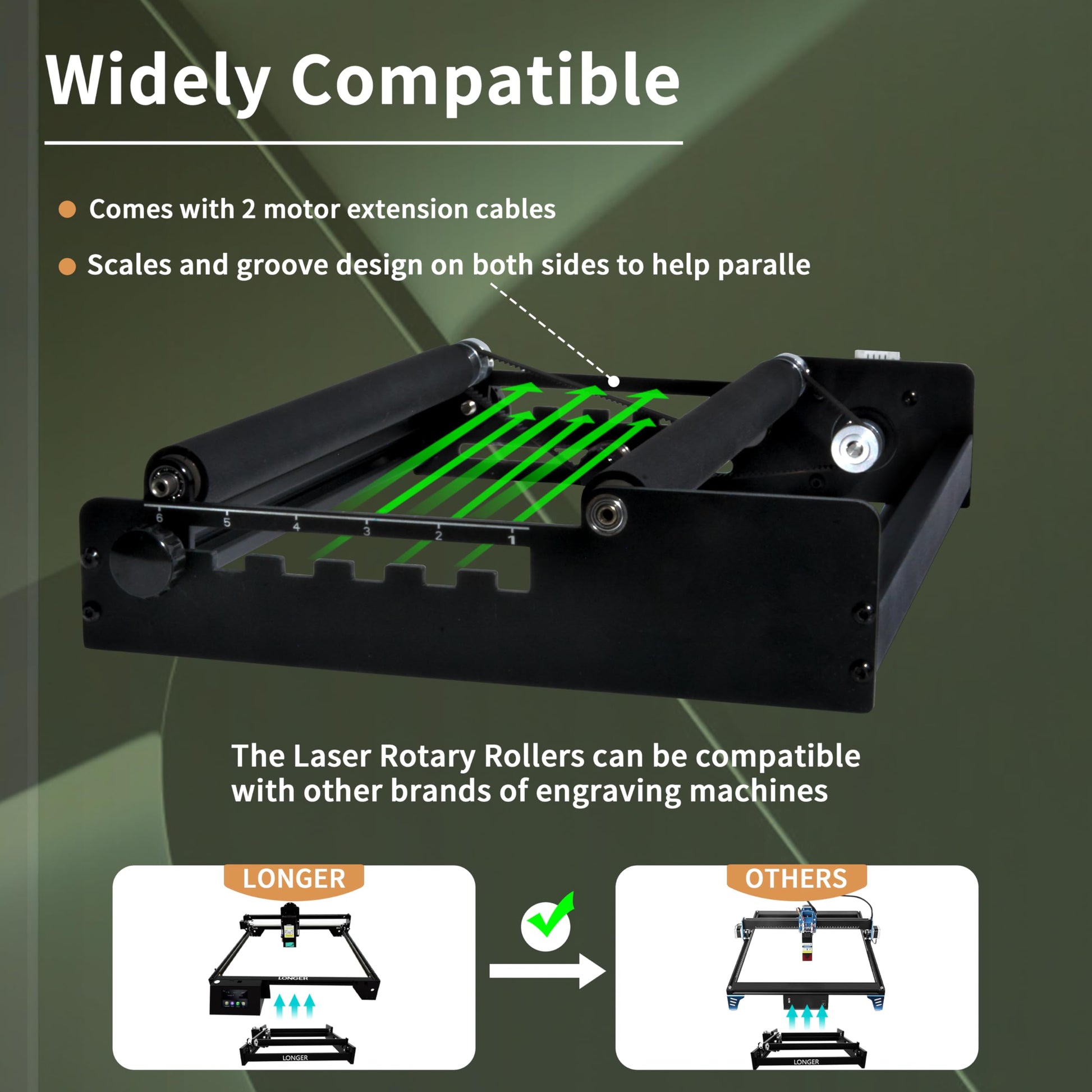 LONGER Laser Engraver Rotary Roller, Y-axis Rotary Roller 360° Rotation for Laser Engraver Engraving Cylindrical Objects Tumblers Cans Cups Bottles, Adjustable 6-200mm Diameters - WoodArtSupply