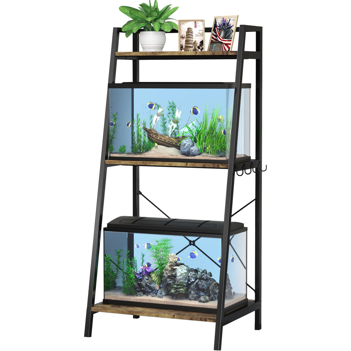 GDLF 5-10 Gallon Fish Tank Stand with Plant Shelf Metal Aquarium Stand with Storage Shelf Fits Turtle Tank, Reptile Tank GDLF