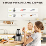 Syvio Food Processors with 2 Bowls, Meat Grinder 4 Bi-Level Blades, Mini Electric Food Chopper 450W, for Baby Food, Meat, Onion, Vegetables, 2 Speed, 8 Cup and 8 Cup syvio