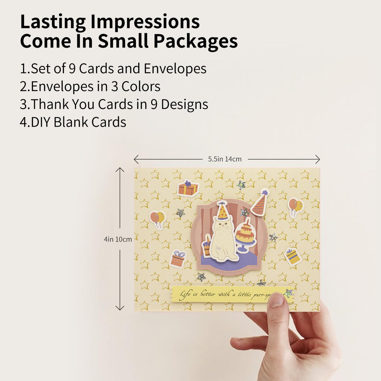 CREATIVETREES DIY Card Making Kit for Adults Cute cat-Themed & Thank You Cards with Envelopes for Birthdays, Weddings, Teachers, Parents, and Gift Giving (9 Sets) CREATIVETREES