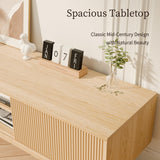 59" Mid-Century Modern TV Stand with Fluted Sliding Doors - Solid Wood Entertainment Center for 55/60/65 Inch TV, Adjustable Shelves, Boho Farmhouse Media Console for Living Room, Bedroom & Office.Oak SEALAMB