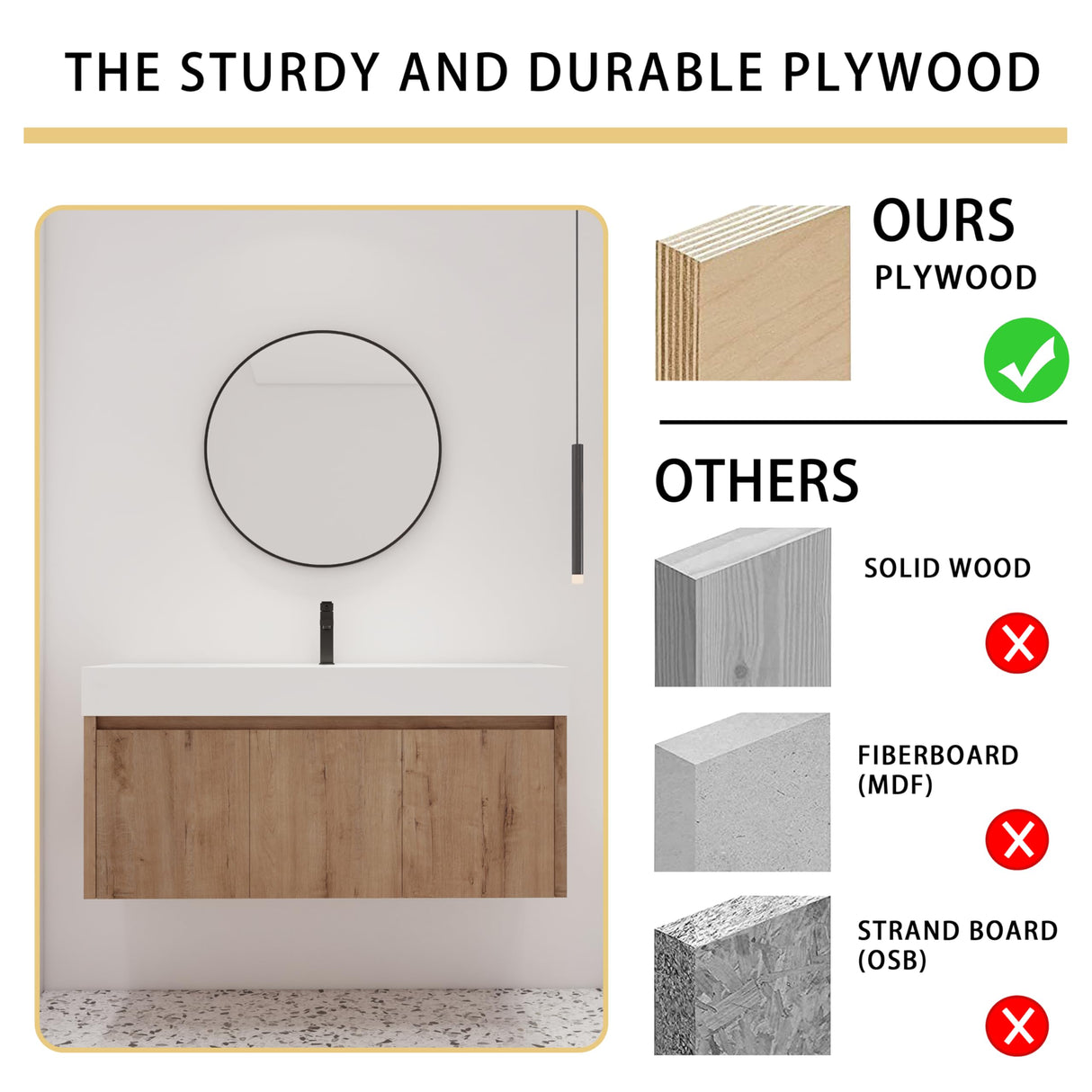 Malwee 48 Inch Floating Bathroom Vanity with Sink, 48'' Single Sink Wall Mounted Bathroom Vanity, with 2 Doors and White Resin Basin Sink Top (035-48) Malwee