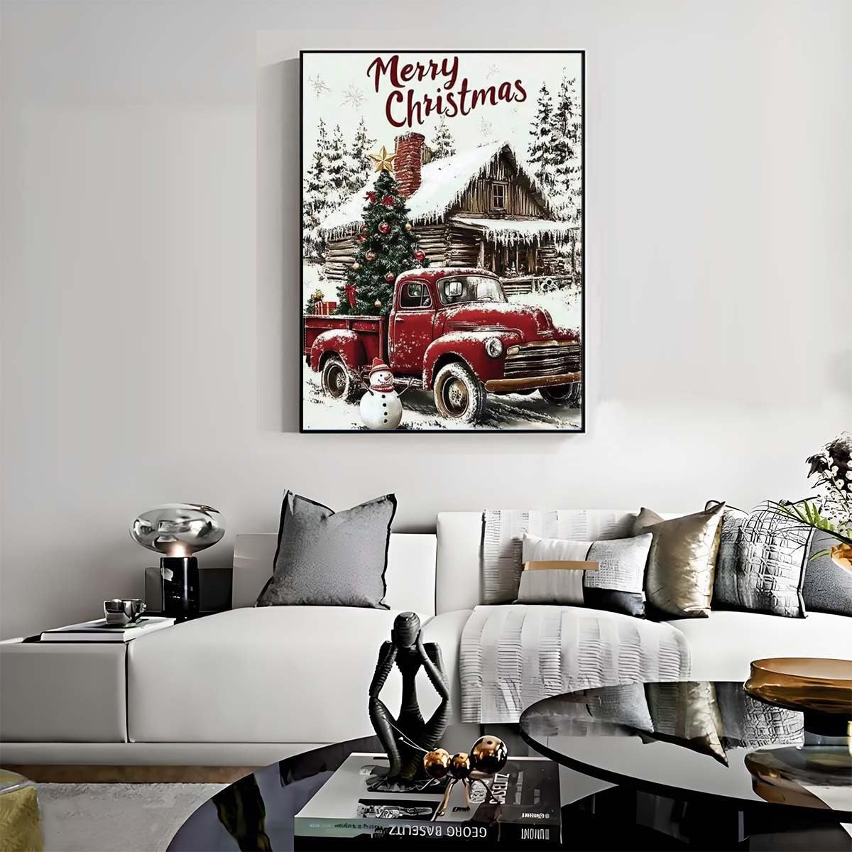 Christmas Winter 5D Diamond Art Kits for Adults,Red Truck Diamond Painting,DIY Full Round Drill Diamond Dot Painting Gem Art for Adult Home Wall Decor 12x16 Inch GEMFAMILY