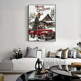 Christmas Winter 5D Diamond Art Kits for Adults,Red Truck Diamond Painting,DIY Full Round Drill Diamond Dot Painting Gem Art for Adult Home Wall Decor 12x16 Inch GEMFAMILY