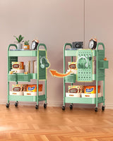 ALVOROG 3 Tier Rolling Cart with DIY Pegboards Metal Utility Cart with Wheels Handles Baskets Hooks, Storage Cart for Office Kitchen Bathroom(Green) ALVOROG