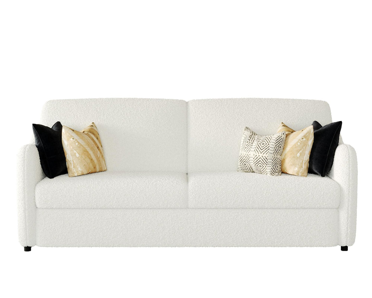 VanAcc Modern Sofa, 3 Seater Sofa with Curved Armrest, Extra Deep Sofa with Bridgewater Style, Comfy Sofa Couch for Living Room, Boucle White Couch VanAcc