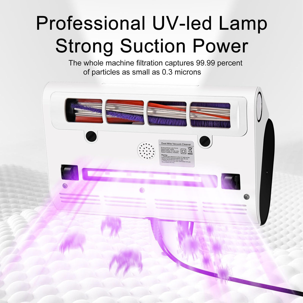 Bed Vacuum Cleaner, Handheld UV Mattress Cleaner With LED Light & High Heating Tech, 500W Powerful Deep Vacuum, HEPA Filter for Bed, Pillow, Couch, Pet Hair and Carpets Cleaning Dizikzo