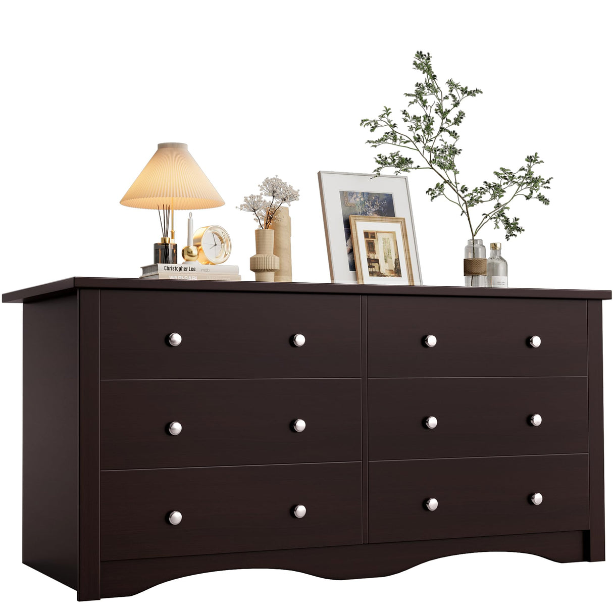 YESHOMY Dresser for Bedroom, 6 Drawer Dressers, Wide Modern TV Stand with Drawers, Hallway Entryway, Office (Brown) YESHOMY