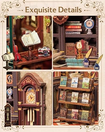 CUTEBEE Book Nook Kit, DIY Miniature House Kits for Adult and Teens, Bookend Diorama with LED, 3D Wooden Puzzle, Mini Booknook Bookshelf Insert Decor, Crafts Hobbies Gifts for Adults（Owl Bookstore