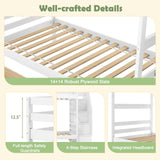 KOMFOTT Wood Twin Over Twin Bunk Bed with Storage Drawers & Stairs, Bunk Beds with Bookcase & Safety Guardrail, Solid Wood Slatted Bunk Bed for Kids Teens Adults, No Box Spring Needed (White) KOMFOTT