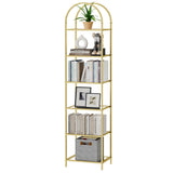 Homhedy Bookshelf Arched Display Racks,Metal Bookcase,Tempered Glass Shelves,Storage Rack Shelf for Home Office,Living Room,Bedroom, Bathroom,Modern Style (Golden, 11.8" D x 13.8" W x 68.1" H) Homhedy