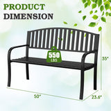Optmspic 50" Outdoor Garden Bench, Iron Metal Frame Patio Bench with Backrest Armrests, Weatherproof Anti-Rust Outdoor Bench for Front Porch, Park, Yard, Patio (402-32BK) Optmspic