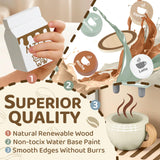 Airlab Toy Coffee Maker for Kids Wooden Kitchen Accessories Pretend Play Toddler Coffee Playset for Girls Boys Ages 3 4 5 Years Birthday Gifts Airlab
