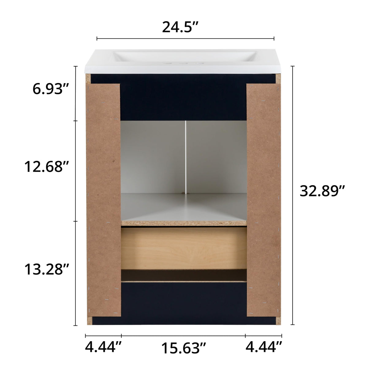 Spring Mill Cabinets Emlyn 24 Inch Bathroom Vanity with White Single Sink Top, 2-Door Cabinet, 1 Drawer, 24.5" W x 18.75" D x 32.89" H, Deep Blue Spring Mill Cabinets