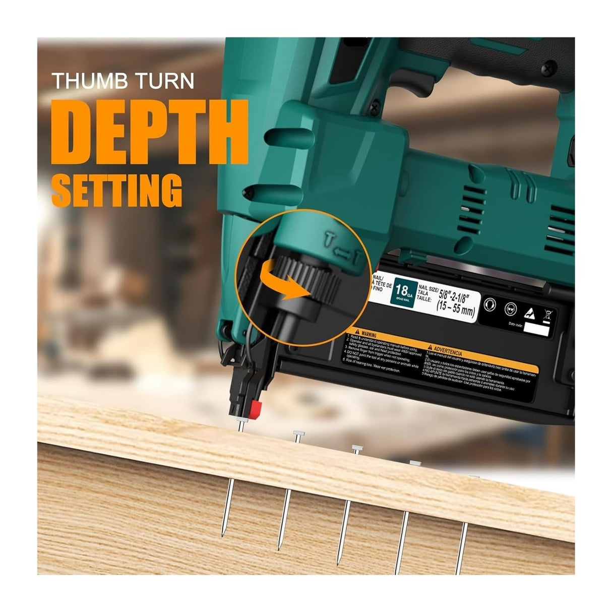 Brad Nailer 18 Gauge Nail Gun Battery Powered with Brushless Motor 20V Cordless Nail Gun Adjustable for Roofing Sheathing for DIY Projects, Upholster and Woodworking KKKMart