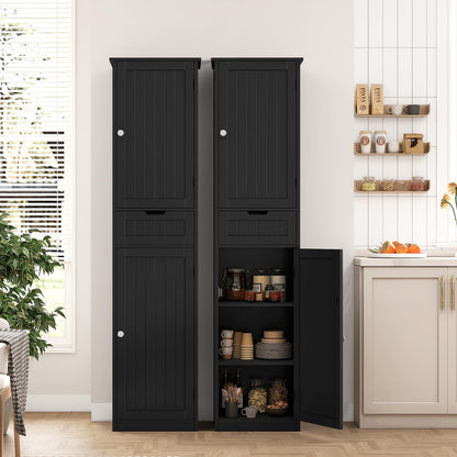 Iwell Tall Bathroom Cabinet, Storage Cabinet with 2 Doors, Narrow Floor Storage Cabinet with Adjustable Shelves for Bathroom, Living Room, Black - WoodArtSupply