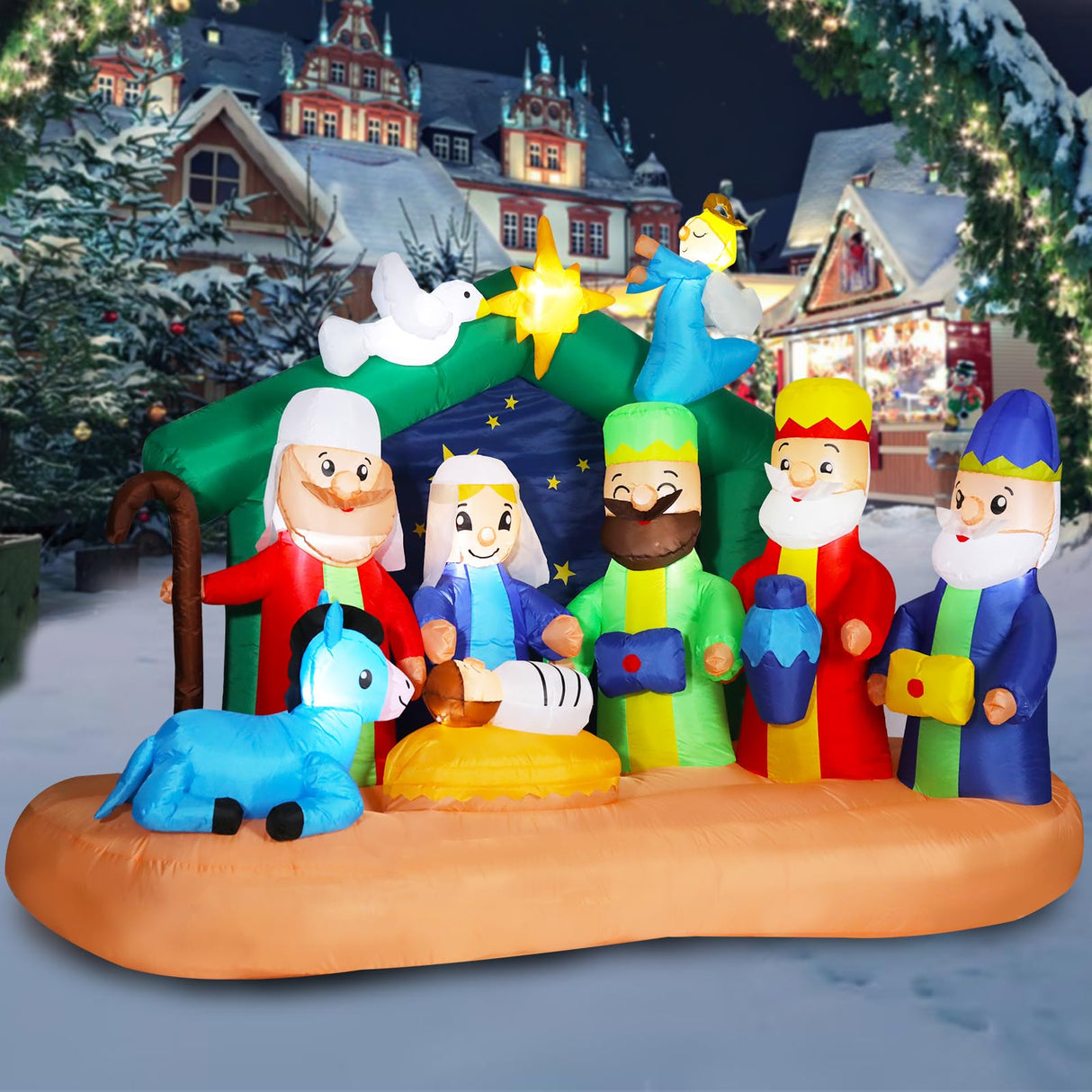 Christmas Inflatables Outdoor Nativity Scene - Inflatable Christmas Blow Up Yard Decorations Nativity Sets with LED Lights Outdoor Indoor Holiday Party Lawn Yard Decor Afirst