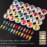 24Pcs Chrome Nail Powder Set - Metallic Mirror Effect Holographic Iridescent Aurora Mermaid Nail Powder Pigment Silver Red Green Gold Nail Chrome Powder for Nails Art Decoration(24 Eye Shadow Sticks) SUTOZMIWE