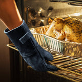 932℉ Grill BBQ Gloves 16-inch Heat Resistant Leather Forge Welding Glove with Flame Retardant Long Sleeve and Insulated Lining for Men and Women Black-Gray OZERO