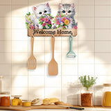 Diamond Art Kits for Adults, DIY Diamond Painting Key Holder for Wall with 3 Hooks for Hanging Keys, Sunglasses, Bag (Cats) WoodArtSupply