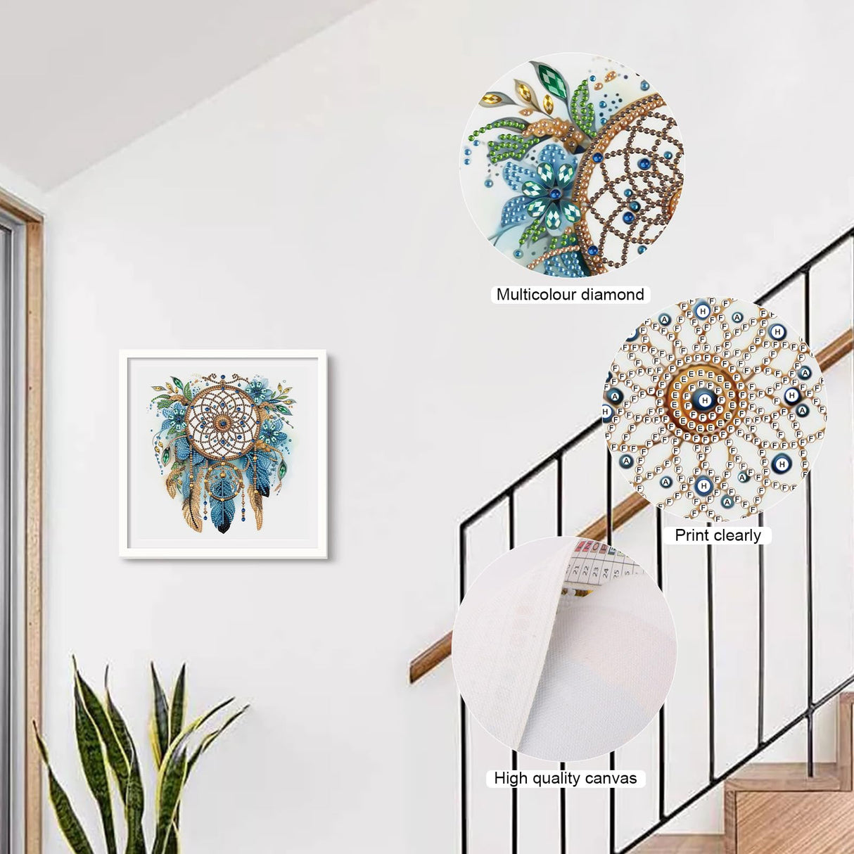 Diamond Art Painting Kits for Adults, 5D Special Shape Diamond Art Kits for Beginners, Crystal Rhinestones Diamond Art Painting for Home Wall Decoration Gift 12×12inch, Dreamcatcher with Feathers AiYuanzsh