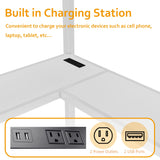 Full Loft Bed with Stairs and Wardrobe, Full Size Loft Bed with Desk and Storage, Metal Loft Beds with Charging Station and Light, White Bellemave