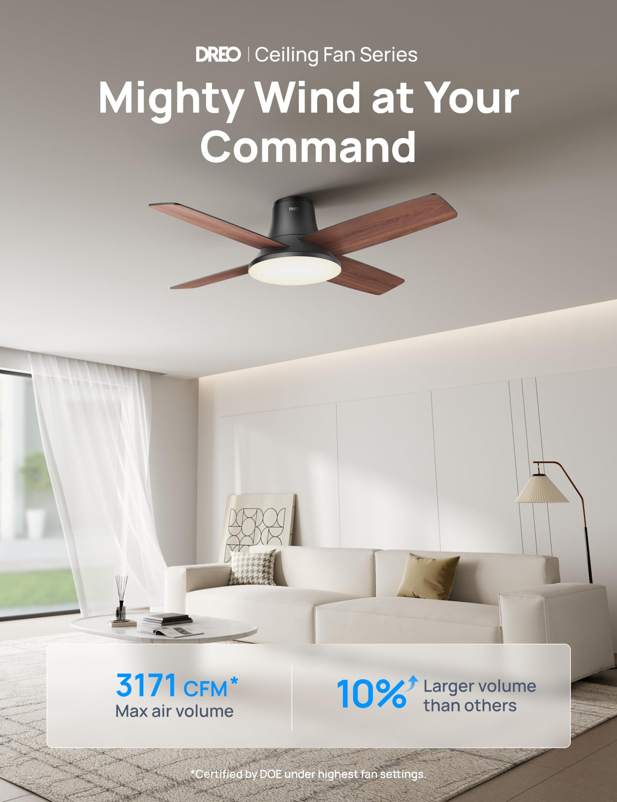 Dreo Ceiling Fans with Lights and Remote, 44 inch Low Profile Black Ceiling Fan, Reversible, 5CCT, 6-Level Dimmable, 6 Speeds Bedroom Ceiling Fan, Quiet, Easy to Install, Timer, Flush Mount Dreo