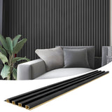 Art3d 8-Pack 96 x 6in. WPC Acoustic Slat Wall Panel for Modern Interior Decor, TV Background, Living Room, Matte Black Art3d