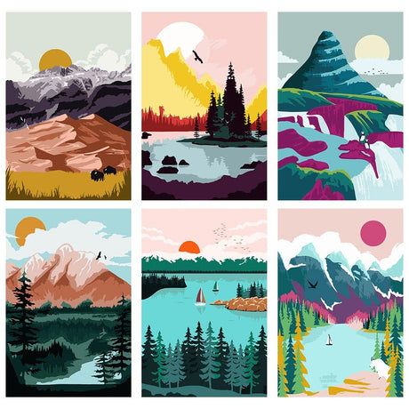 LWZAYS Paint by Number for Adults,Landscape Lake Mountain Paint by Numbers,Without Frame DIY Oil Painting Acrylic Paints for Wall Art（6 Pack 8X12 Inch LWZAYS
