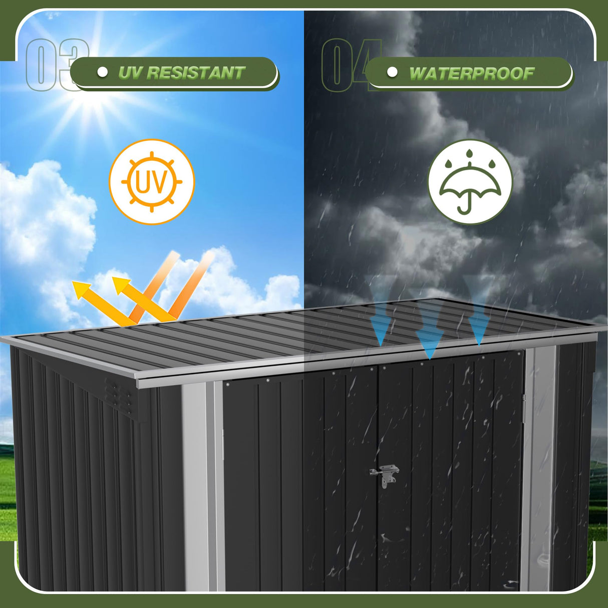 Flamaker 5.8 x 3.3 FT Storage Shed Outdoor Metal Trash Can Shed with Hydraulic Gas Rod Lockable Garden Tool Shed for Backyard, Lawn, Roadside Flamaker