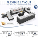 NICESOUL 13 Piece Outdoor Seating with Fire Pit Table, High-End Wicker Patio Furniture Set with Chaise Lounge, Comfy 29.3'' High Back Deep Sectional Sofa, All-Weather Backyard Sitting Area, Light Grey NICESOUL