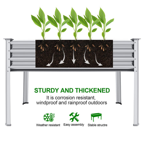 Land Guard Galvanized Raised Garden Bed with Legs, 48×24×32in Large Metal Elevated Raised Planter Box with Drainage Holes for Backyard, Patio, Balcony, 400lb Capacity Land Guard