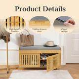 Shoe Storage Bench, Bamboo Entryway Bench with 2 Doors & Padded Seat Cushion, 2 Tier Shoe Rack, 35.4" W x 12.6" D x 19.7" H, Shoe Cabinet Organizer for Entryway, Living Room, Bedroom, Hallway, Nature oakvivo