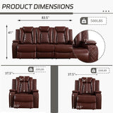 AYCP Furniture Power Recliner Set with LED Lights, Air Leather Reclining Set with USB Port/Wireless Charger/Storage Console/Cup Holder for House/HomeTheater/Apt (Burgundy, Sofa+2Chairs) AYCP Furniture