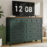 Tradare Dresser for Bedoom, Modern Chest of Drawers, Wood 9 Drawer Dresser with Metal Handles, Storage Organizer Wide Dressers for Living Room, Hallway, Entryway, Green Tradare