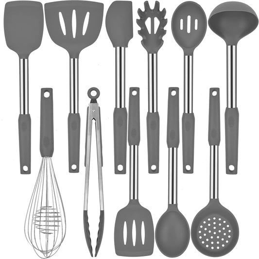 Silicone Kitchen Cooking Utensils Set with Stainless Steel Handle, Spatula Set Utensil Set, Cooking Utensil Set,Kitchen Tools Gadgets for Nonstick Cookware