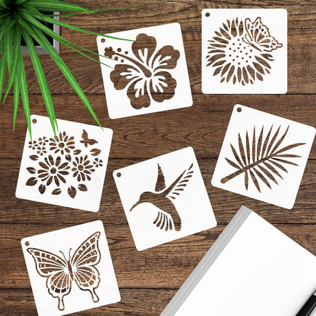 50 PCS Flower Painting Stencils Reusable Flower Stencils for Painting on Wood Rocks Canvas Fabric Glass Pottery 4x4 Inch CH HAICHENG