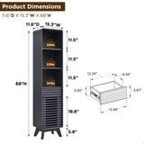 OKD 68" Tall Bathroom Storage Cabinet, Mid-Century Linen Tower with Drawer, Adjustable Shelf, Slatted Hinged Door, Curved Edges, Space-Saving Organizer for Bathroom, Kitchen, Living Room - Dark Grey OKD