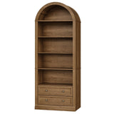 RALGEND Farmhouse Arched Bookshelf, 7 Tiers Arch Bookcase with 2 Spacious Drawers, Modern Book Shelf with Open Display Shelves and Storage Cabinet, for Office, Living Room, Kitchen, Walnut RALGEND
