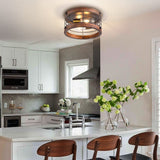 wochos Farmhouse Flush Mount Ceiling Light, 12.6 Inch 2-Light Metal and Wood Close to Ceiling Light Fixture, Rustic Drum Semi Ceiling Light for Kitchen, Dining Room, Living Room, Hallway, Entryway wochos