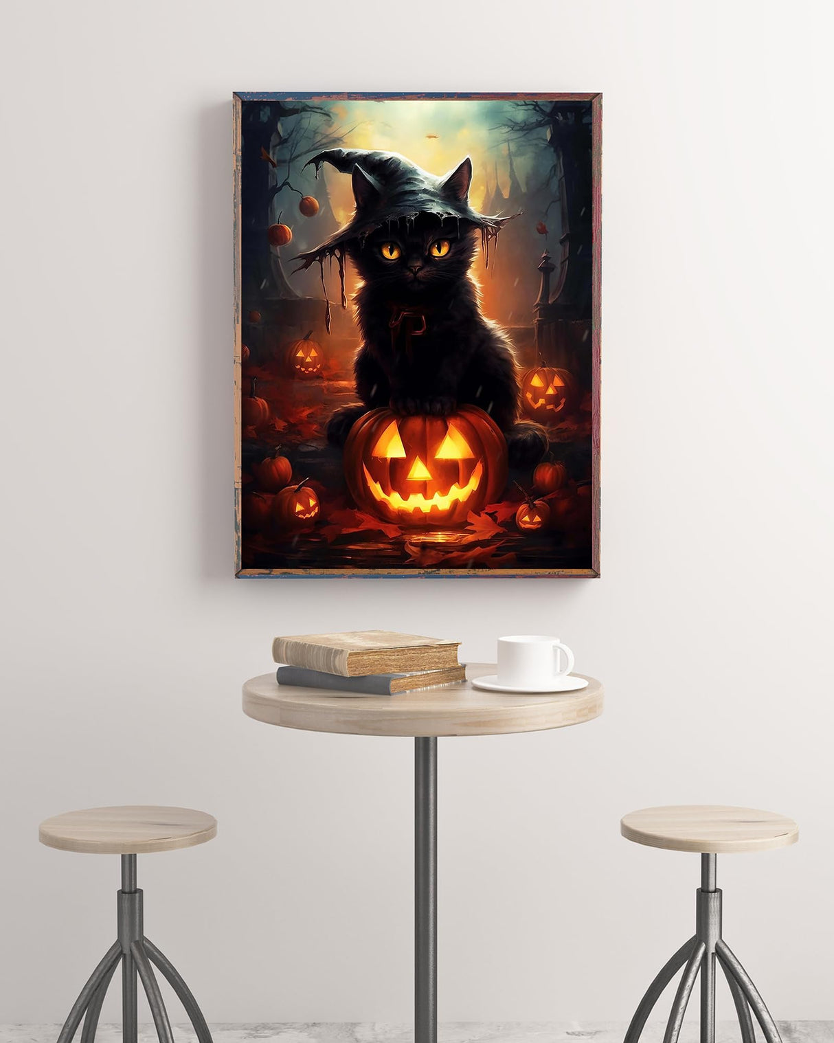 KINPLUB Halloween Cat Diamond Painting Kits for Adults, 5D Diamond Art Kits for Beginners, DIY Full Round Drill Paint by Diamonds Dots, Home Wall Decor 12 x 16 Inch KINPLUB