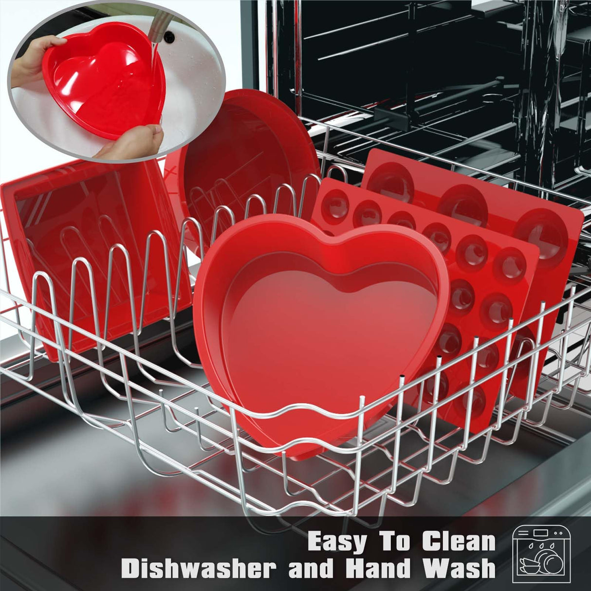 SILIVO Silicone Heart Shaped Cake Pans, 8 Inch, Red, Nonstick, Food Grade Silicone, Easy Clean, Freezer, Microwave and Oven Safe SILIVO