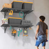 Jusgym 2-Pack 2x4ft Garage Shelving Wall Mounted, 2' x 4' Heavy Duty Garage Storage Shelves with Hooks, 400LB Capacity Jusgym