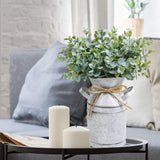 Winlyn Farmhouse Galvanized Metal Milk Can with Artificial Eucalyptus Greenery Arrangement Fake Plants Farmhouse Centerpieces 11.8" Tall for Rustic Country Wedding Home Table Tiered Tray Shelf Décor Winlyn