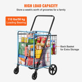 VEVOR Folding Shopping Cart, Jumbo Grocery Cart with Double Baskets, 360° Swivel Wheels, Heavy Duty Utility Cart, 110 LBS Large Capacity Utility Cart for Laundry, Shopping, Grocery, Luggage VEVOR